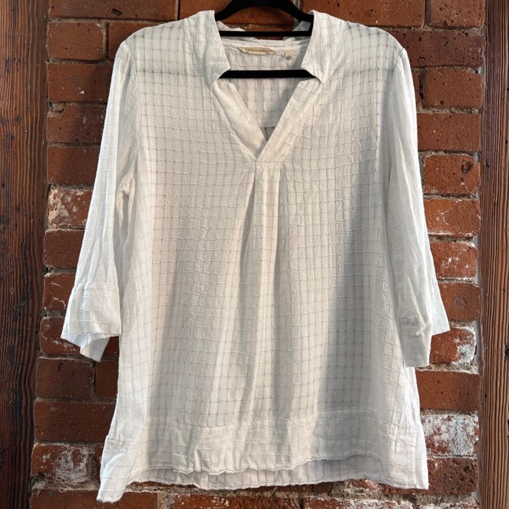 Soft Surroundings Polo Collar cotton Windowpane Breezy Tunic Sz L